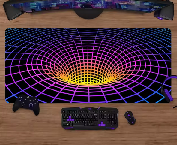 picture of a large mouse mat on a modern computer desk