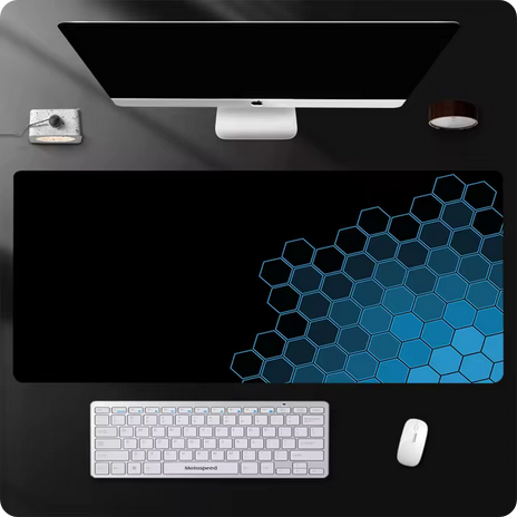 Geometric design mouse pad on a computer desk