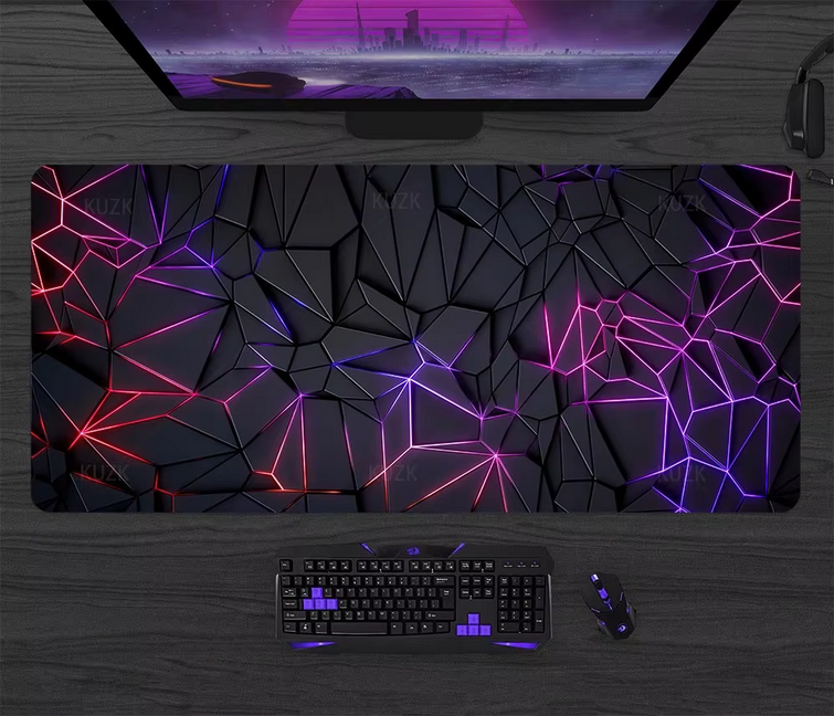 Geometric design mouse pad on a computer desk