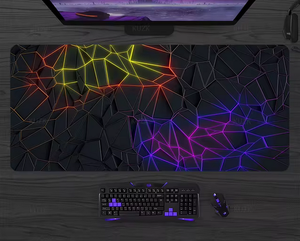 Geometric design mouse pad on a computer desk