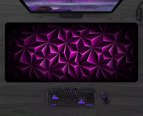 Geometric design mouse pad on a computer desk