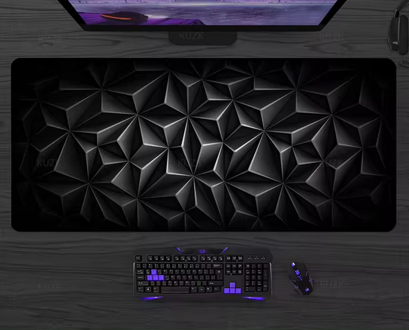 Geometric design mouse pad on a computer desk