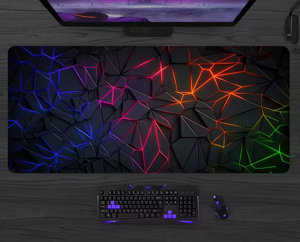 Geometric design mouse pad on a computer desk