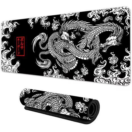 japanese dragon mouse mat flat and rolled up