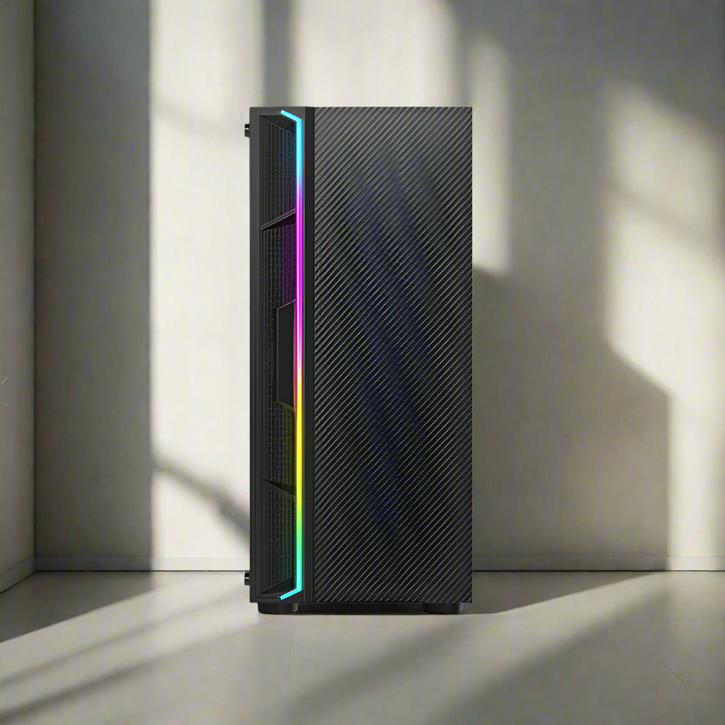 a black computer case in a living room
