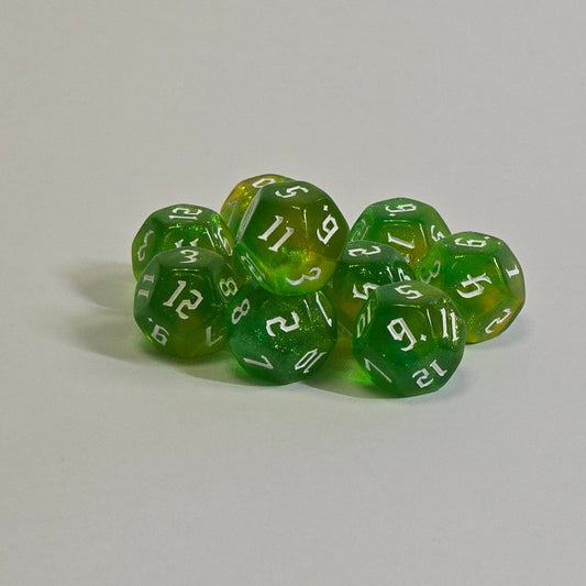 D12 Glitter Dice – Metallic Colors with Engraved Numbers