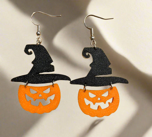 Pumpkin wearing a sorcerer's hat earrings