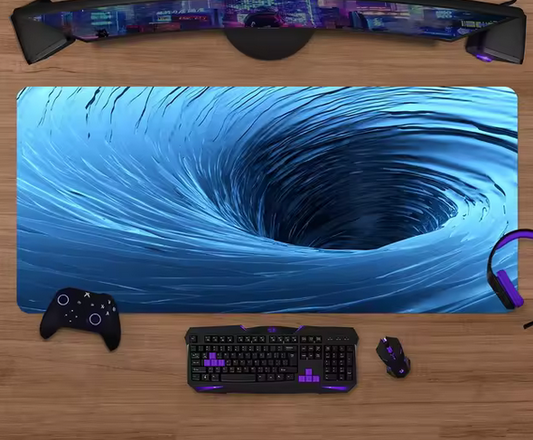 picture of a large mouse mat on a modern computer desk