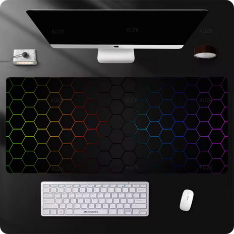 Geometric design mouse pad on a computer desk