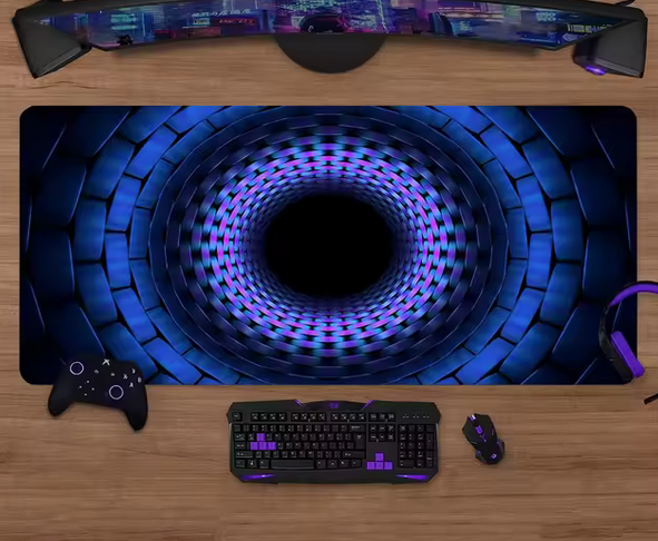 picture of a large mouse mat on a modern computer desk
