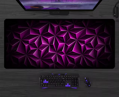 Geometric design mouse pad on a computer desk