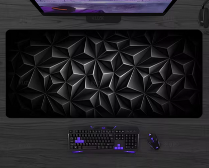 Geometric design mouse pad on a computer desk