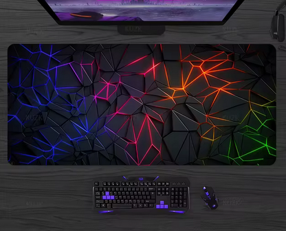 Geometric design mouse pad on a computer desk