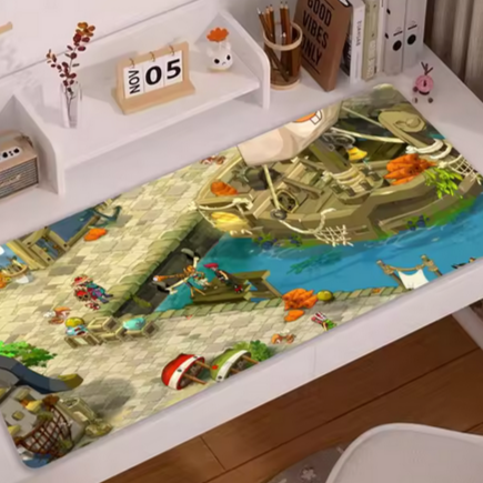 A Dofus gaming mouse mat on a modern desk