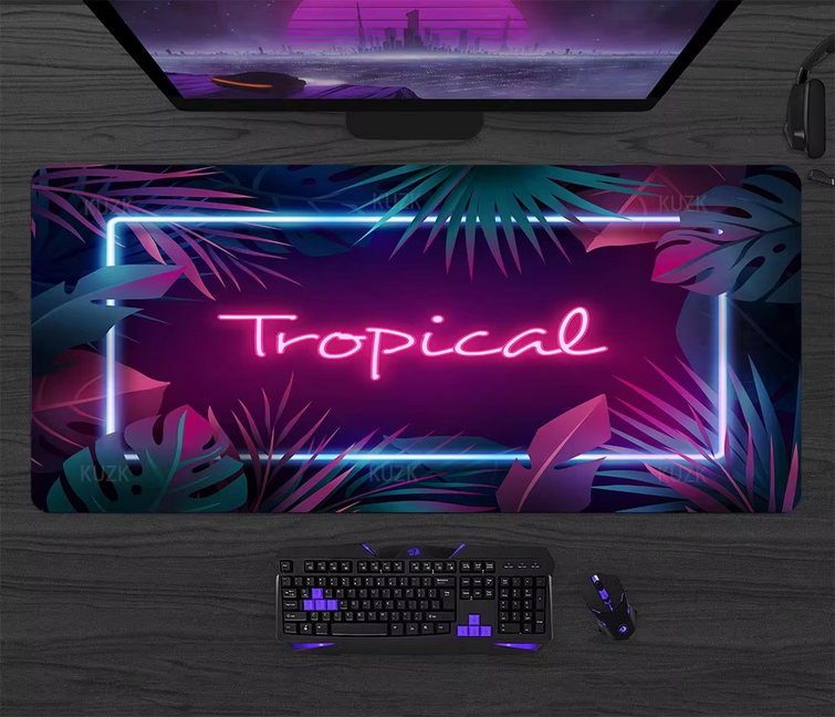 picture of a large mouse mat on a modern computer desk